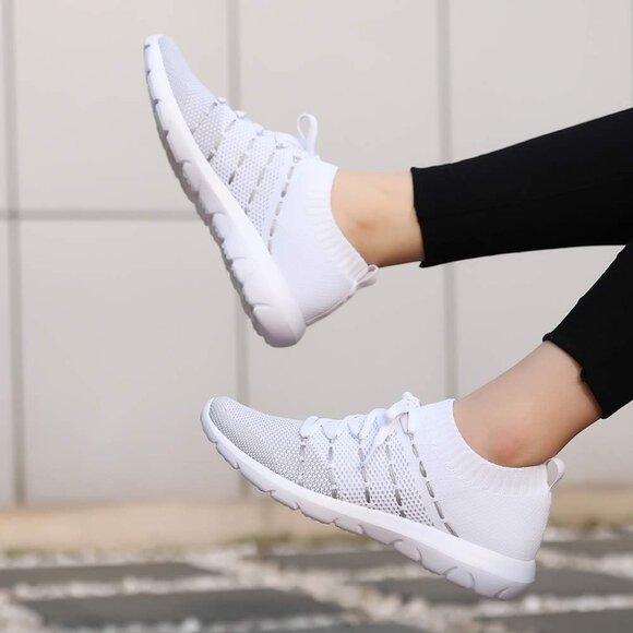 Women White  Running Breathable Knitting flexible Mesh Sports Shoes Sneakers - Picture 7 of 7